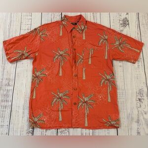 Puritan Orange Hawaiian Shirt Tropical Palm Tree Print Mens M. 100% Viscose